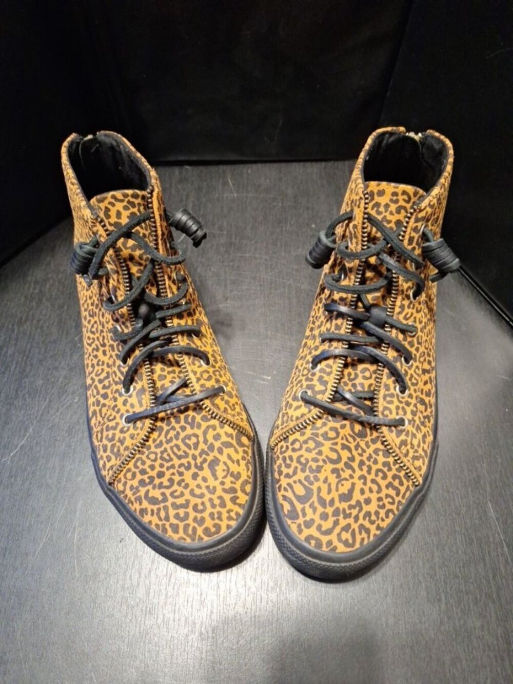 Rebecca Minkoff x Sperry Leopard Print High-Top Sneakers Gold Zipper Women’s Sho